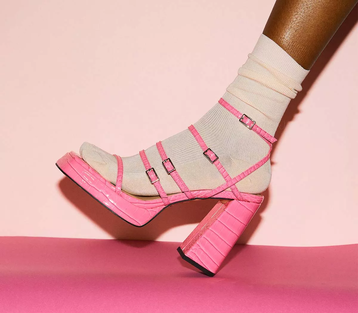 OFFICE Heirloom Strappy Platform Buckle Sandals Pink Croc