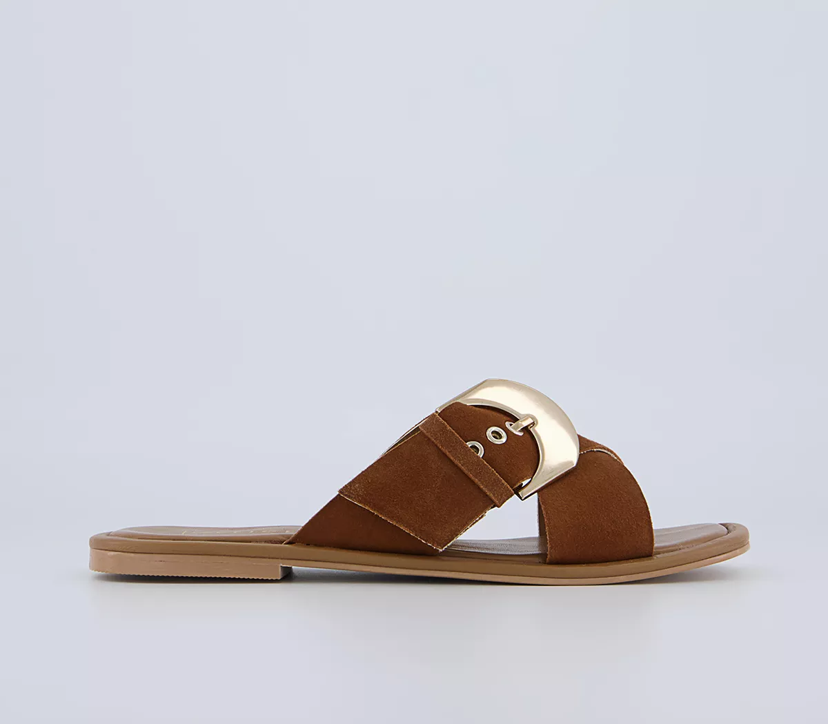 OFFICE Simper Buckle Mule Sandals Tan Suede
