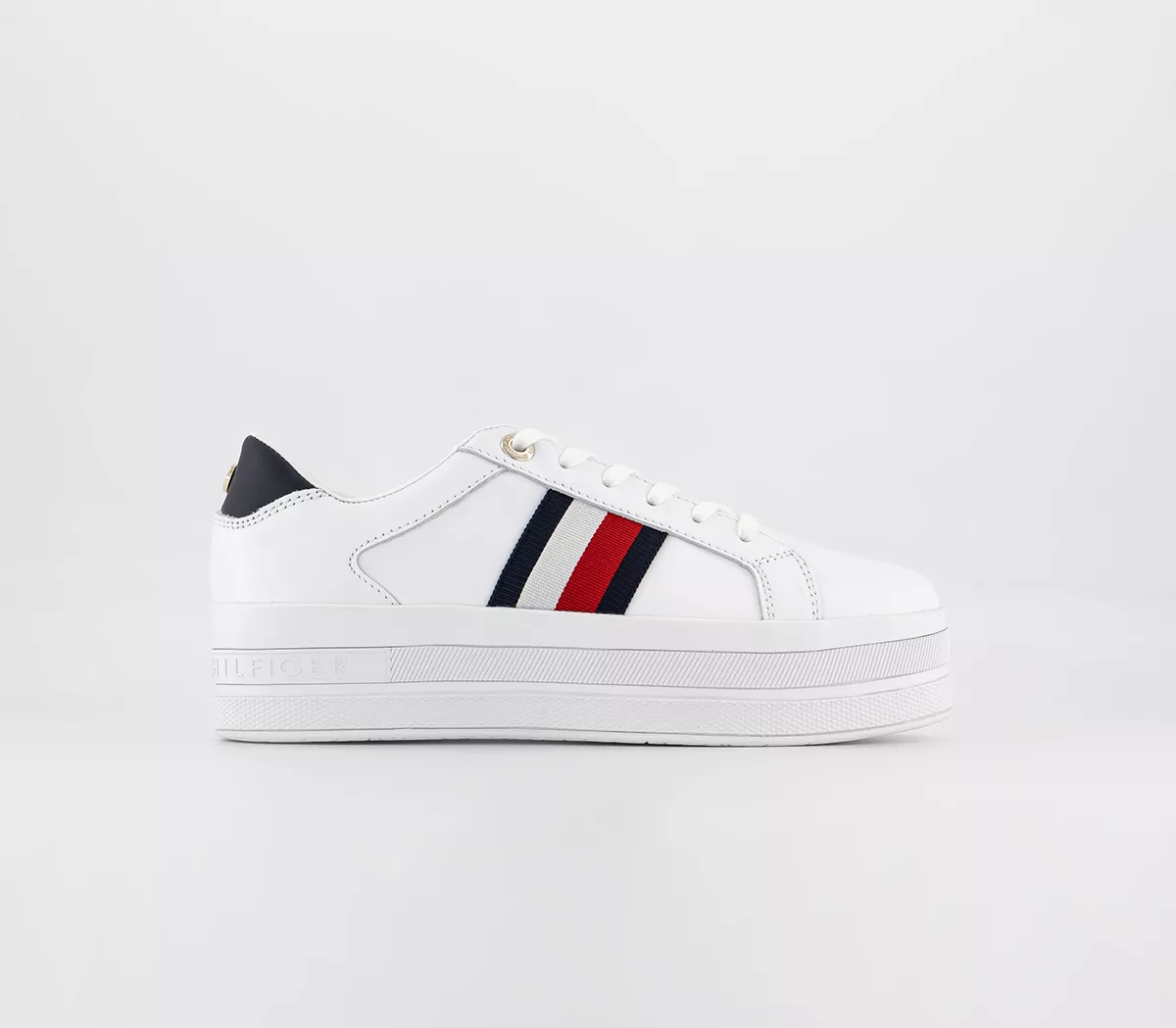 Tommy Hilfiger Webbing Flatform Cupsole Trainers  White Red Blue