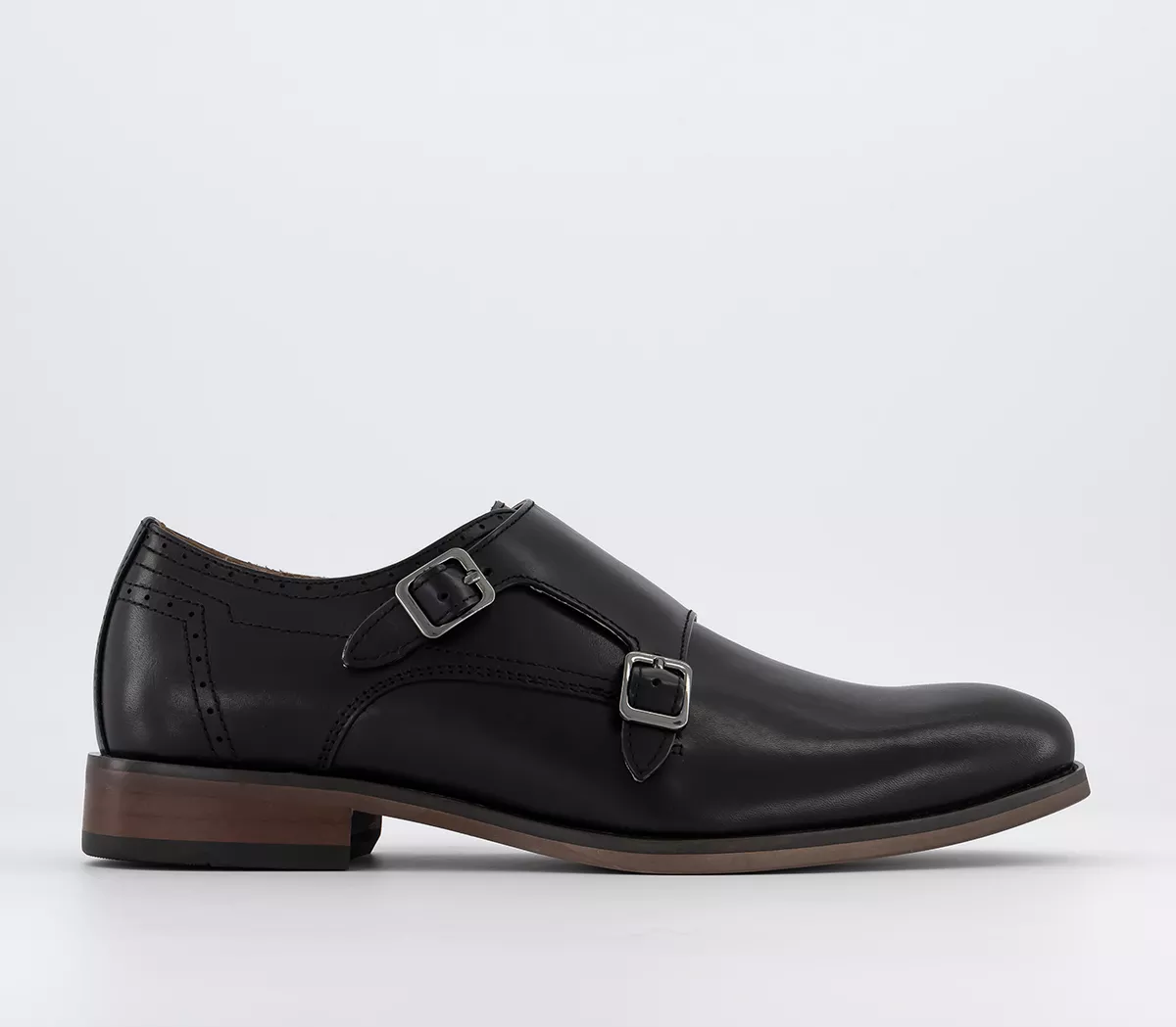 OFFICE Maverick Plain Roundtoe Double Monk Shoes Shoes Black Leather