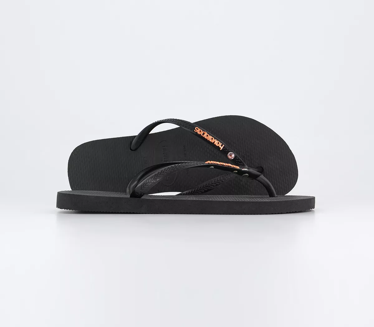 Havaianas Slim Logo Metal Crystal Sw Flip Flops  Black Pink