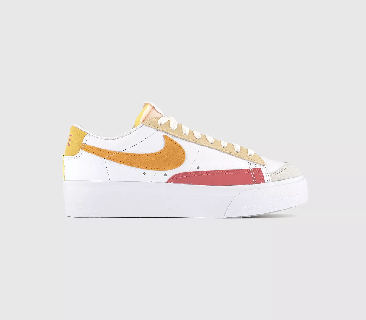 Nike Blazer Low Platform Trainers White Vivid Orange Citron Pulse Adobe