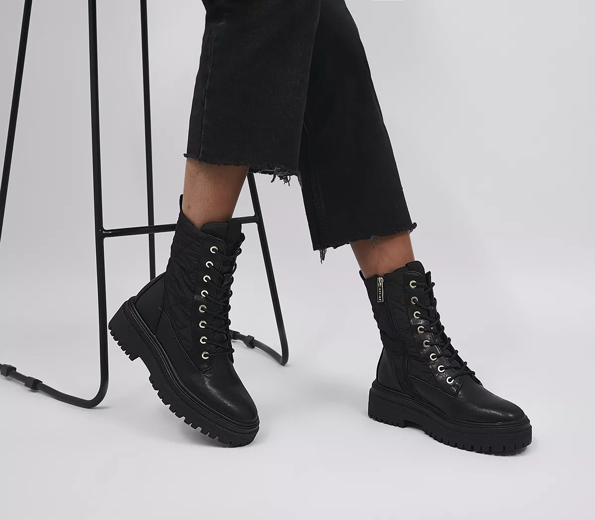 OFFICE Apres Quilted Lace Up Boots Black