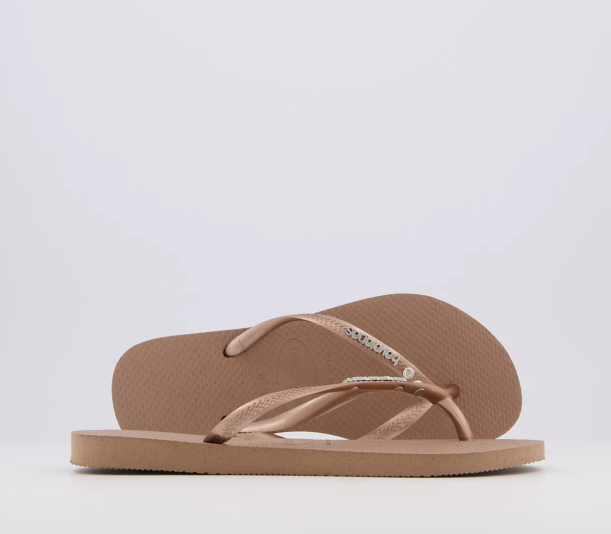 Havaianas Slim Metal Crystal Logo Flip Flops Rose Gold