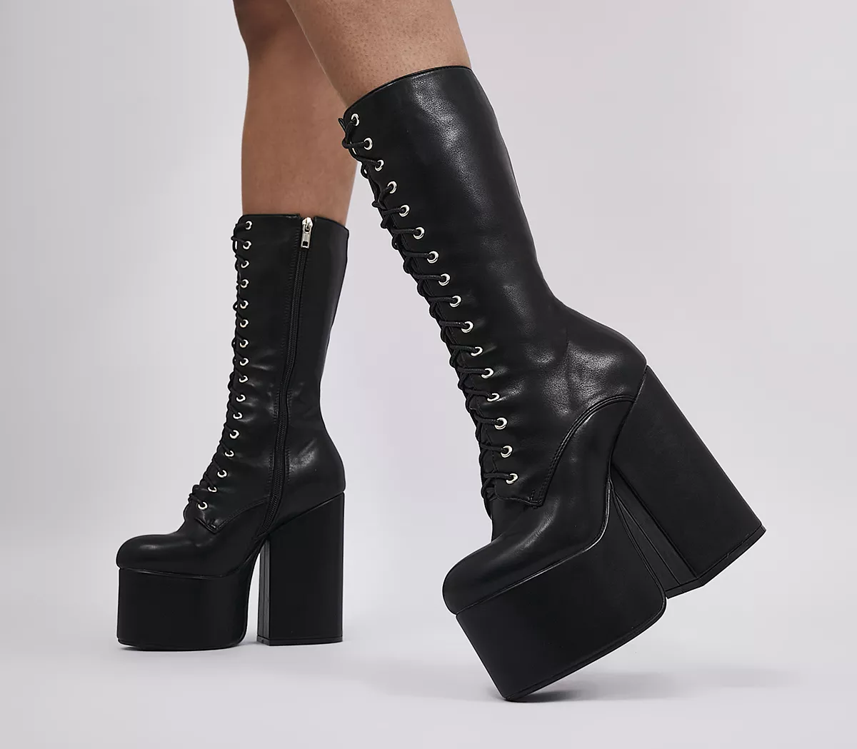 Lamoda Platform Lace Up Boots Black