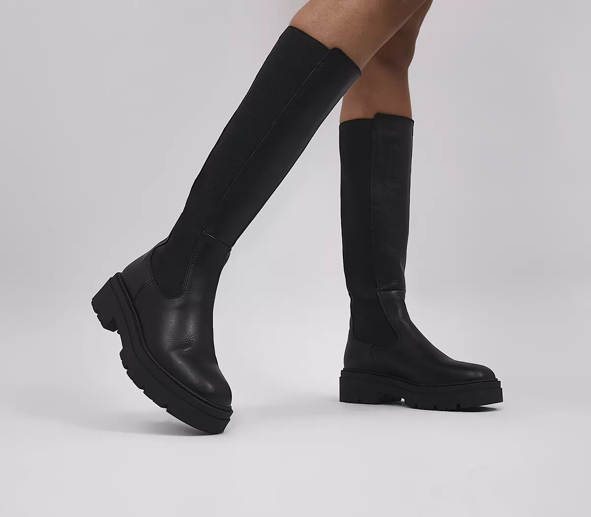 OFFICE Kamilla Chelsea Knee Boots Black Leather