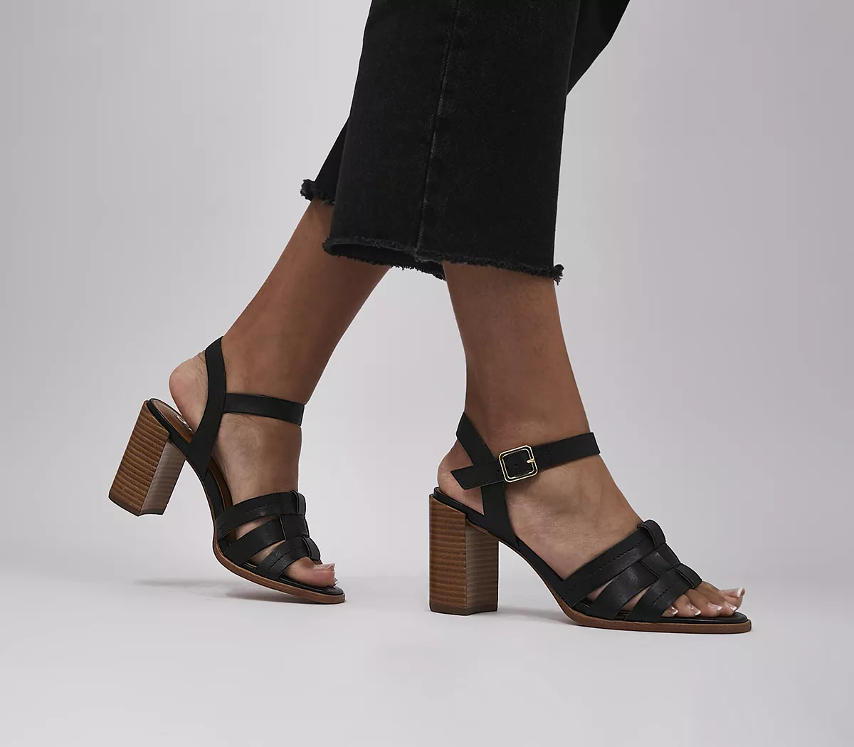 OFFICE Maddie Leather Stack Heels Black Leather