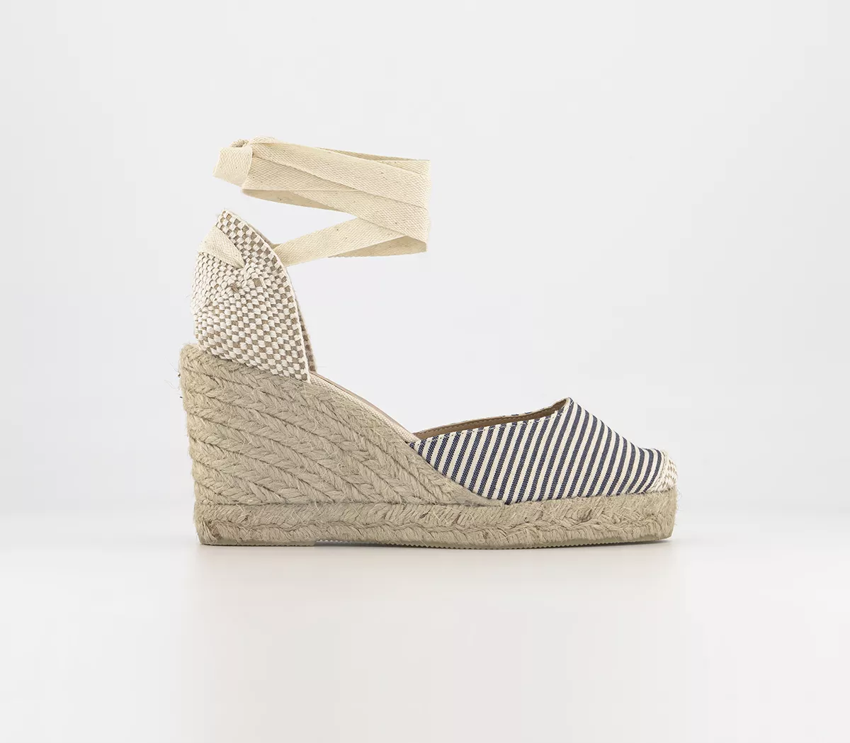 OFFICE Marmalade Espadrille Wedges Navy Stripe Canvas