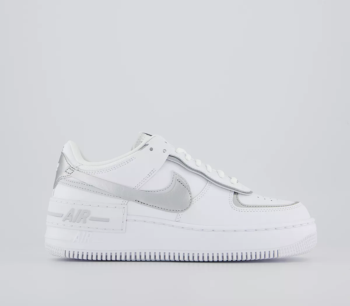 Nike Air Force 1 Shadow Trainers White Metallic Silver Pure Platnium