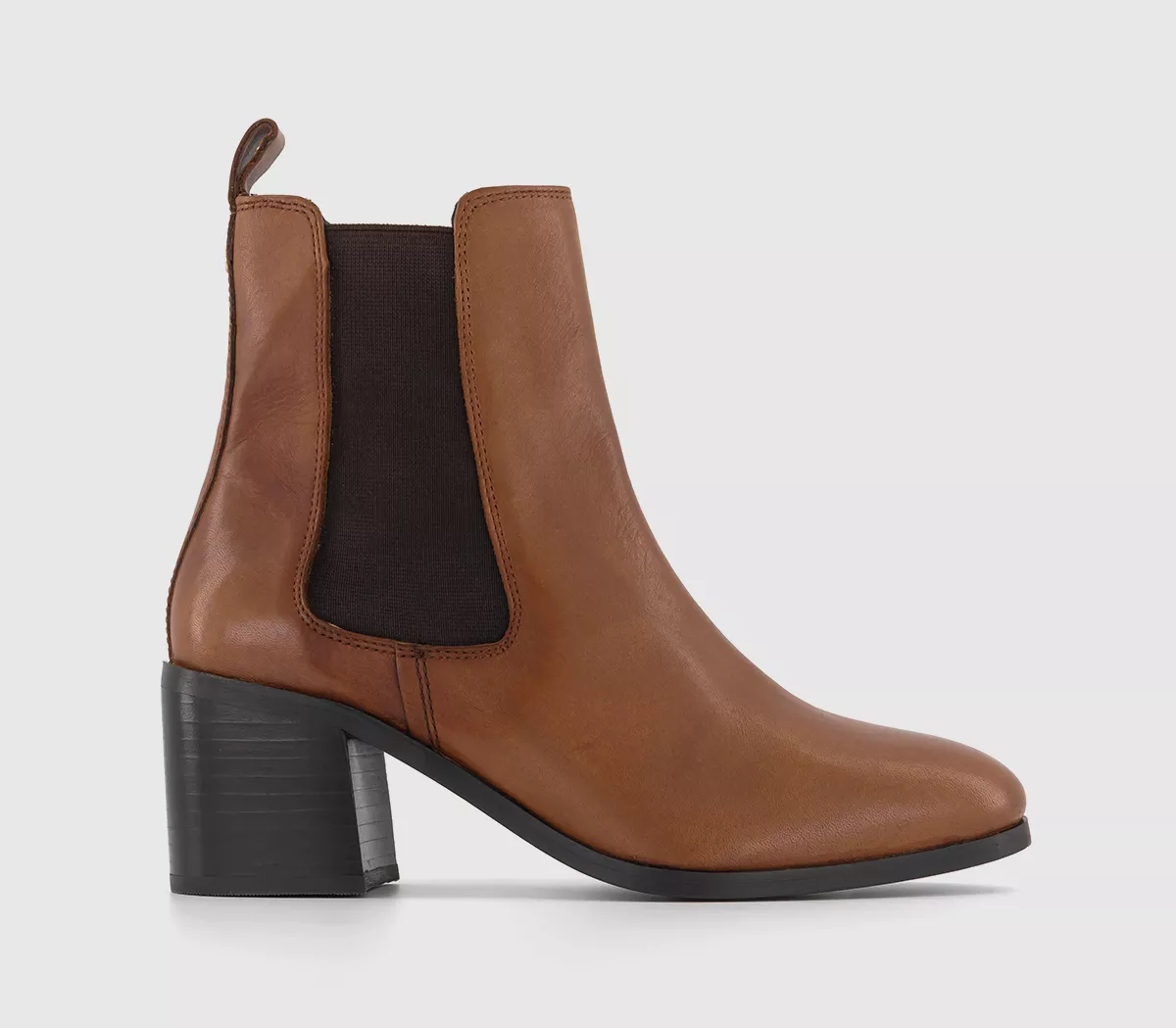 OFFICE Aspect Block Heel Chelsea Boots Tan Leather