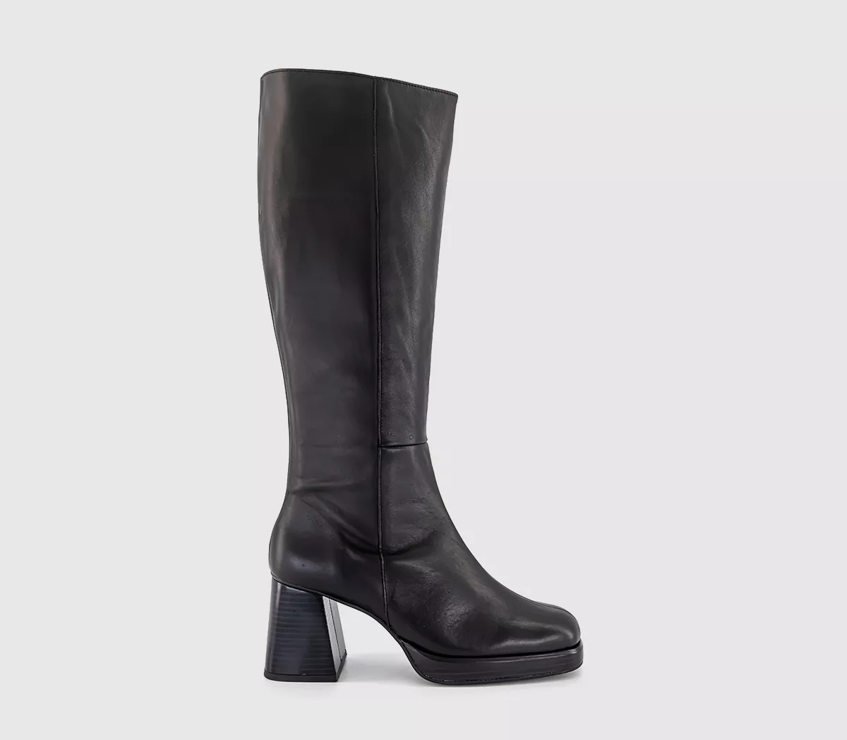 OFFICE Klara Platform Heeled Knee Boots Black Leather