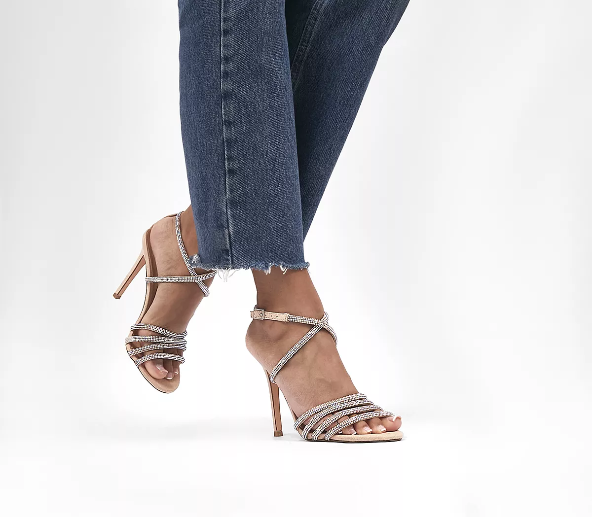 OFFICE Hero Embellished Strappy Two Part Sandals Blush Embellished