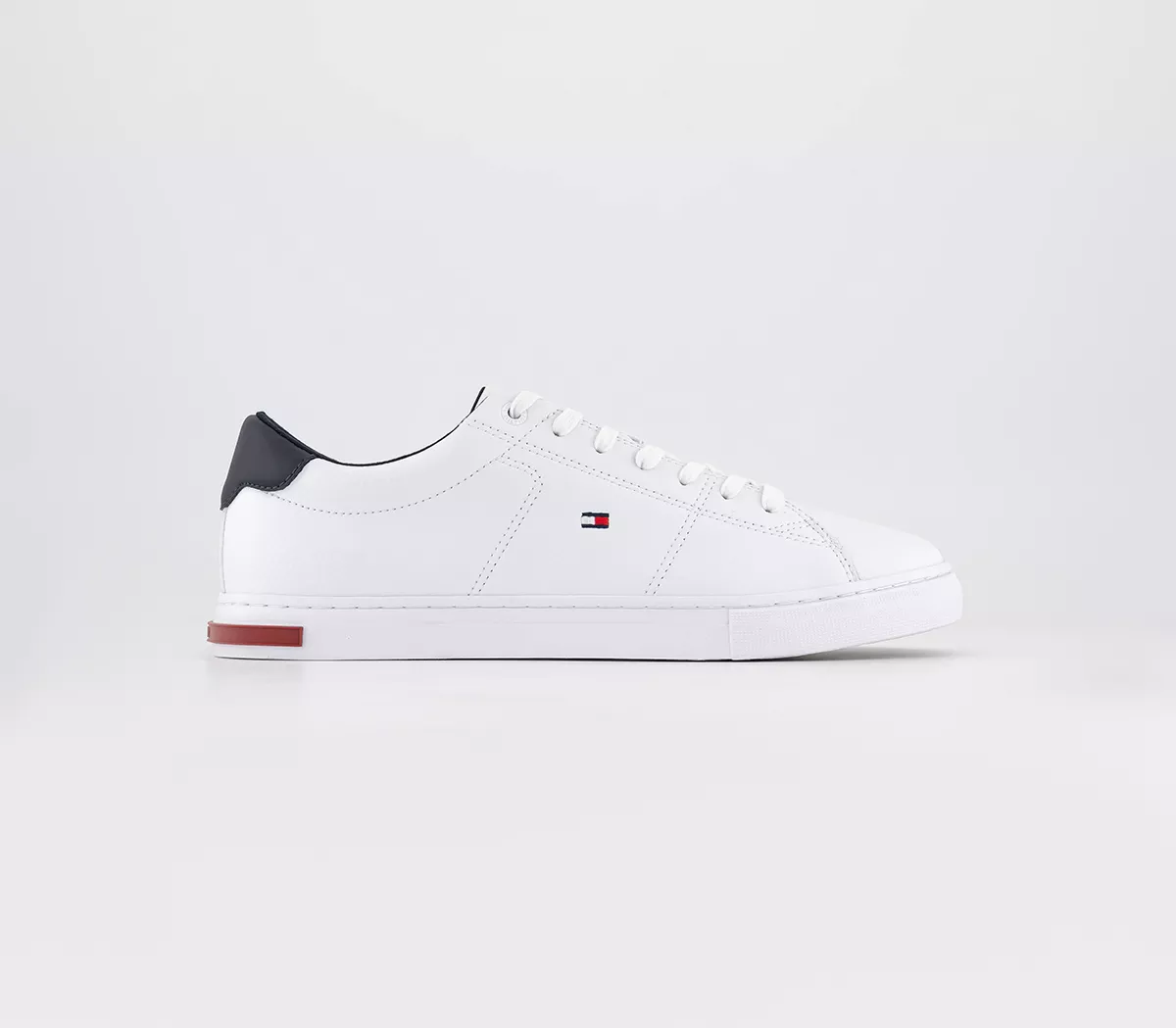 Tommy Hilfiger Essential Leather Detail Vulc Trainers  White Navy Red