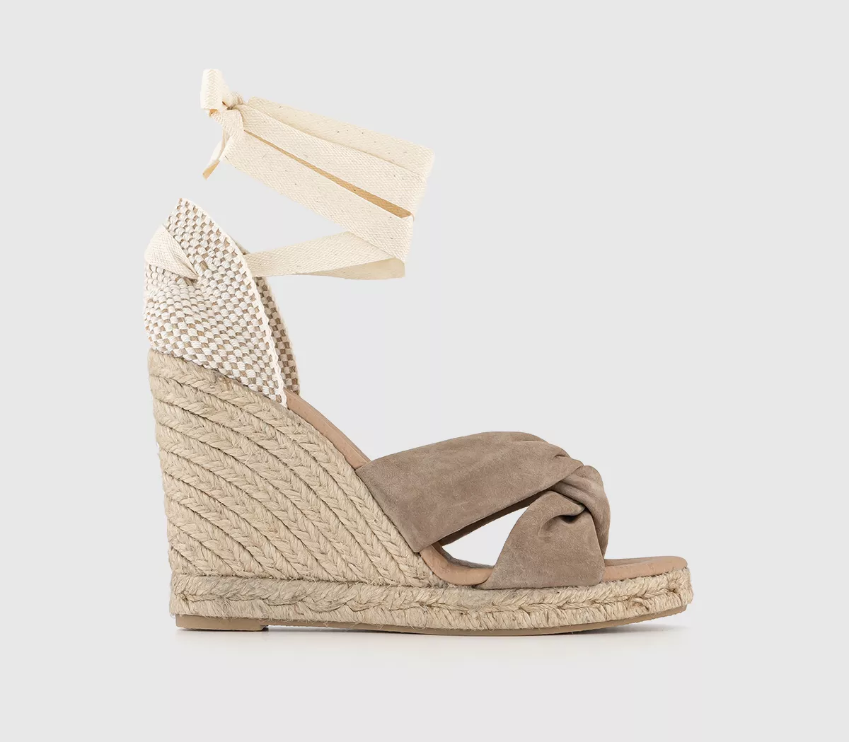 OFFICE Heather Ankle Tie Espadrilles Beige Suede