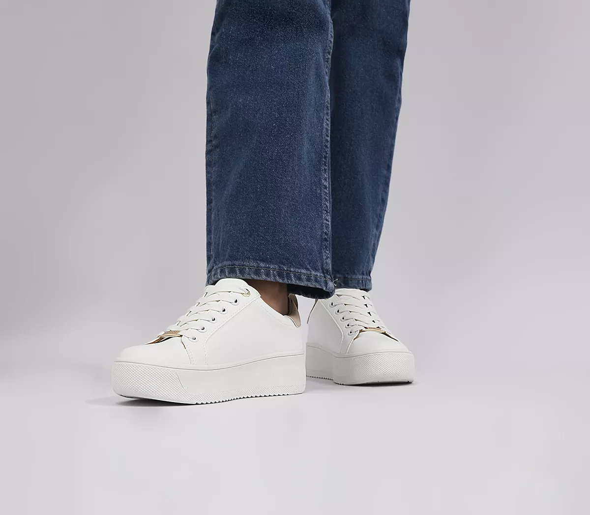 OFFICE Flash Back Platform Lace Up Trainers White Beige Mix