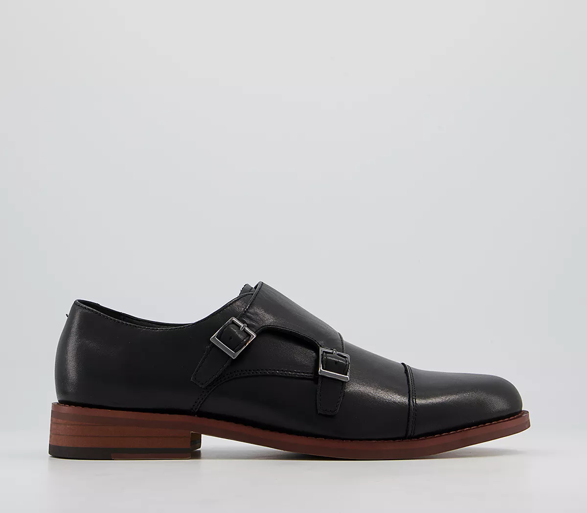 OFFICE Malvern Toecap Monk Shoes Black Leather