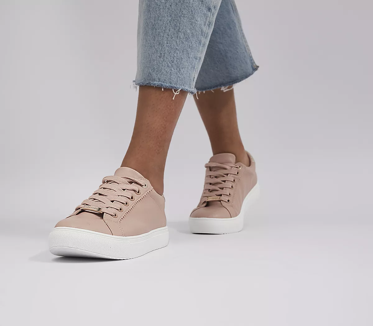 OFFICE Force Lace Up Cup Sole Trainers Beige