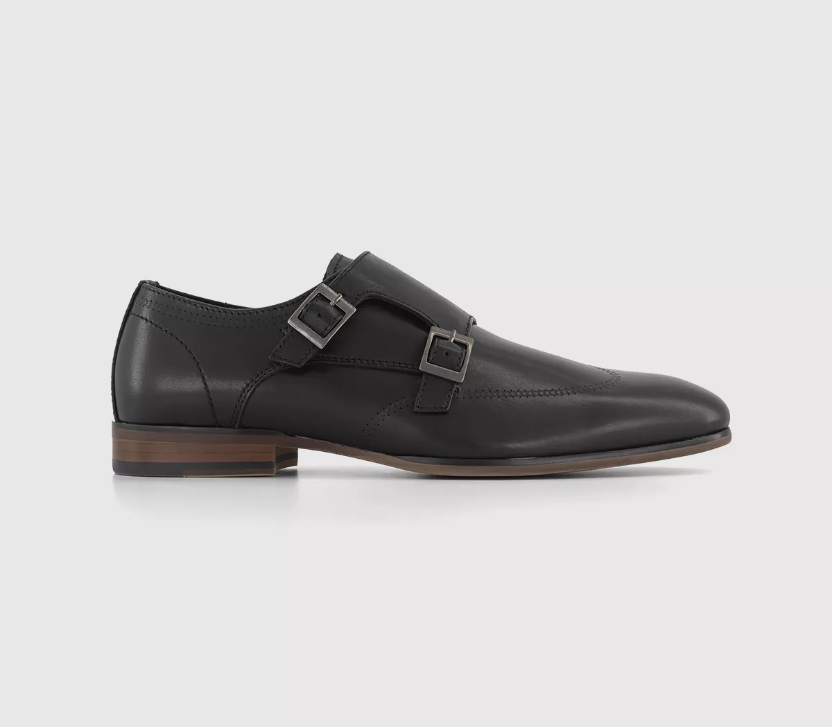 OFFICE Marseille Leather Double Strap Monk Shoes Black Leather