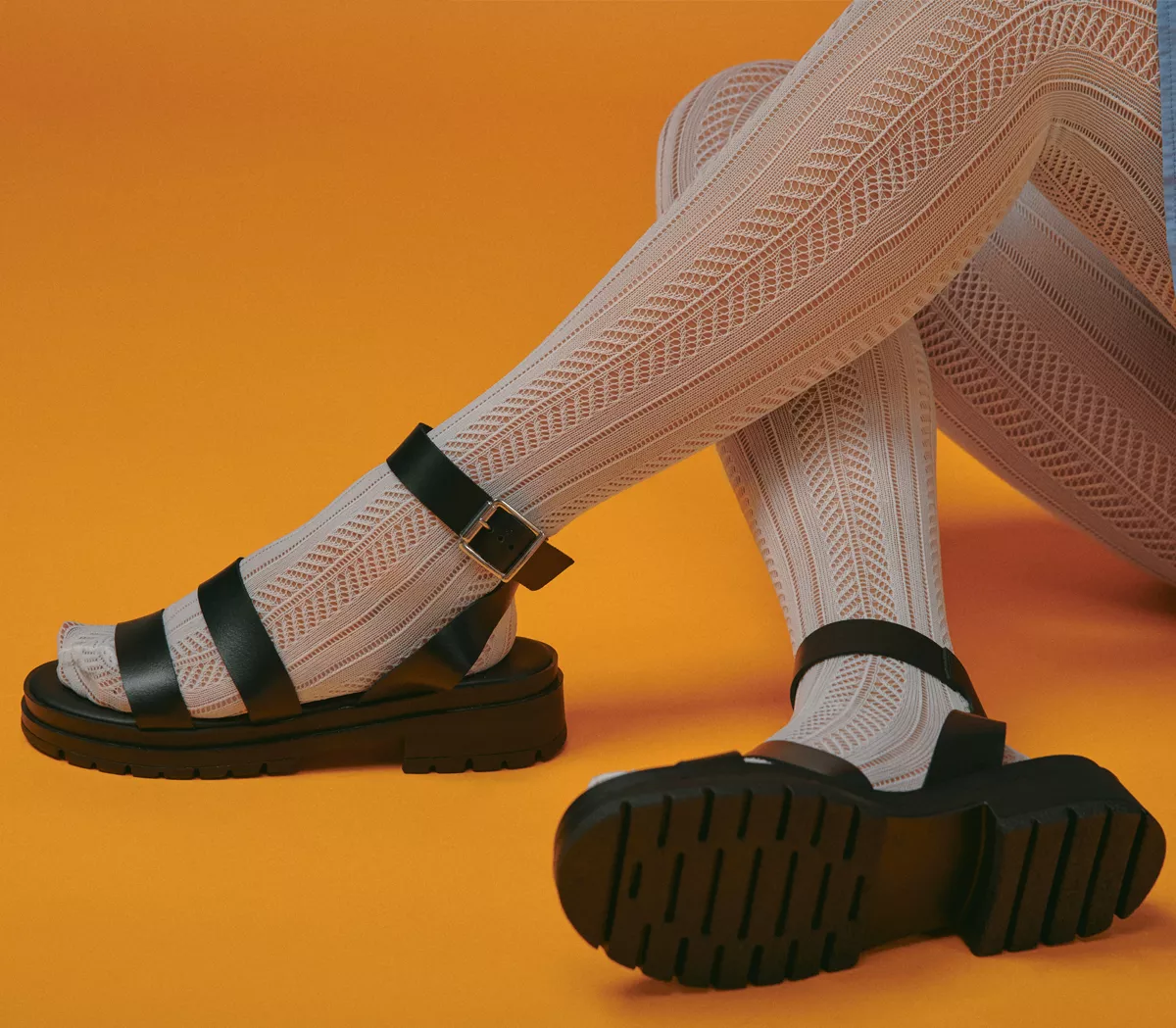 OFFICE Sweepstake Double Strap Chunky Sandals Black Leather