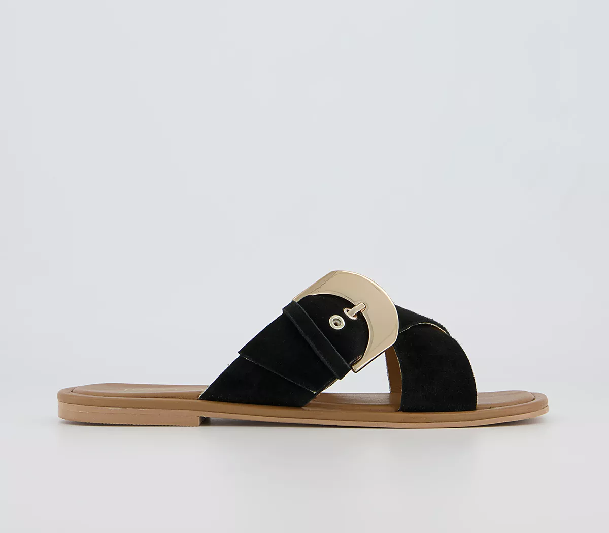 OFFICE Simper Buckle Mule Sandals Black Suede