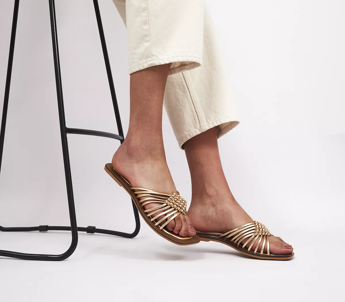 OFFICE Santiago Knotted Mules Gold Leather