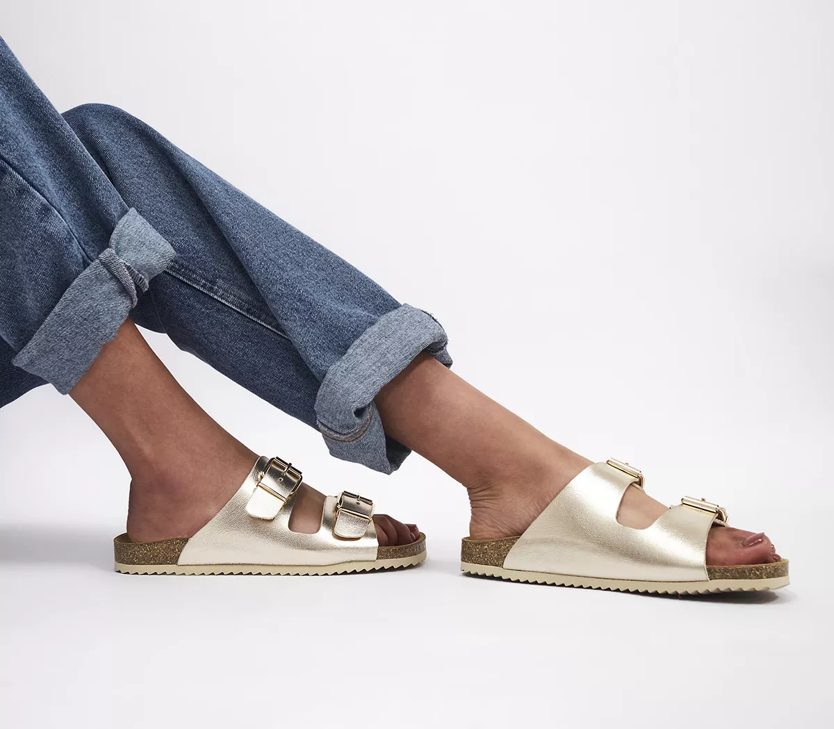 OFFICE Seville Double Buckle Sandals Gold