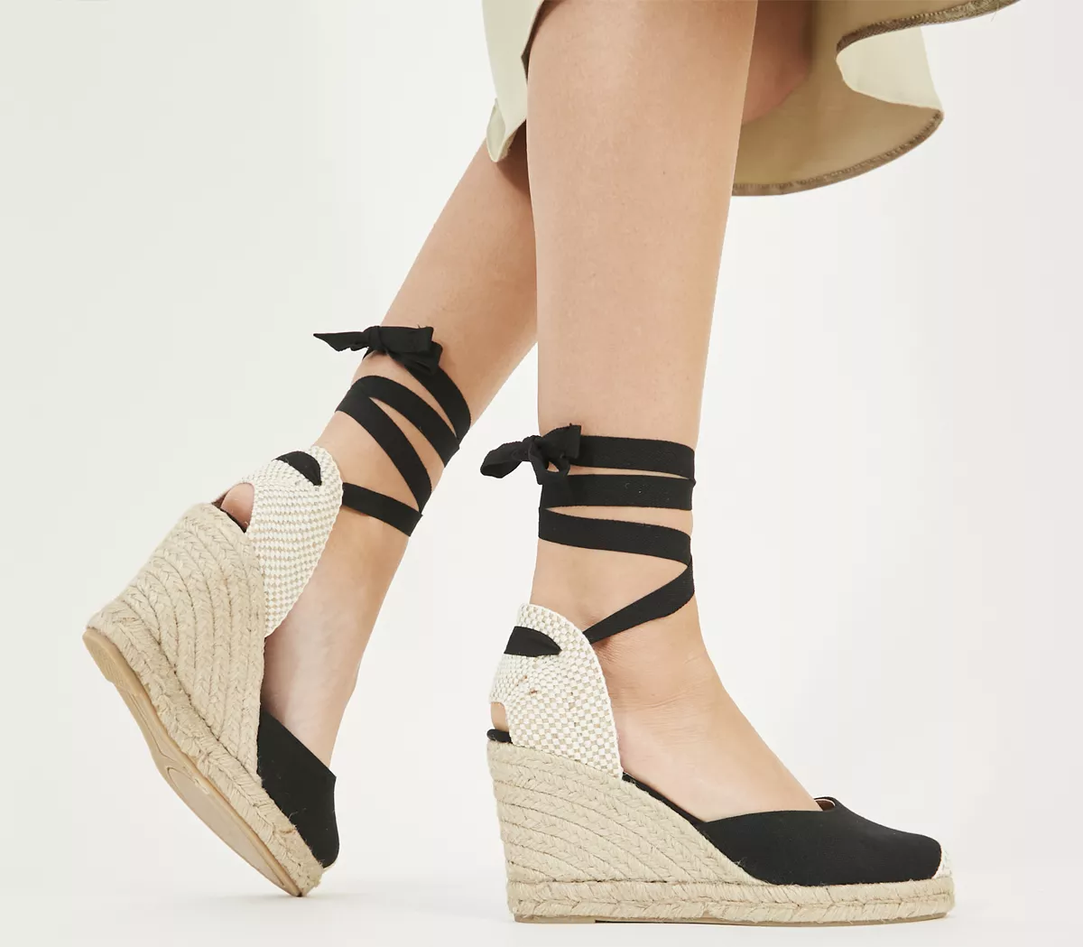 OFFICE Marmalade Wide Fit Espadrille Wedges Black Canvas