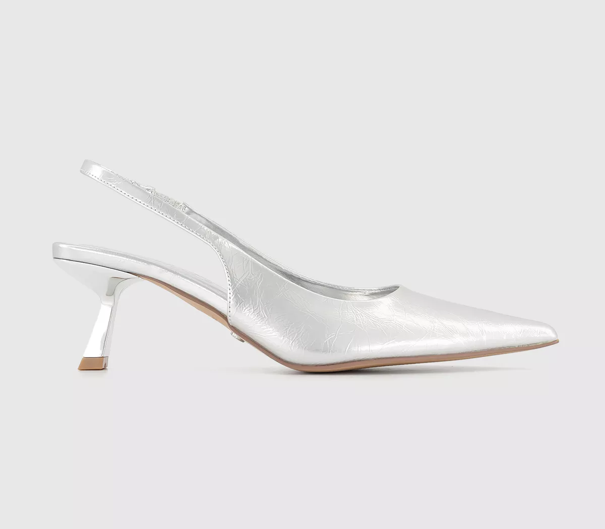 OFFICE Millionaire Point Court Kitten Heels Silver