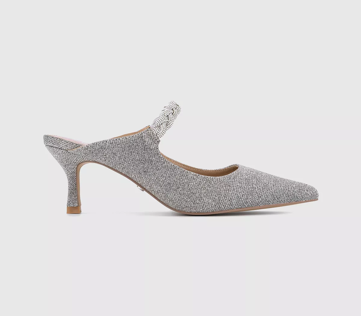 OFFICE Majestic Closed Toe Plaited Detail Mules Silver