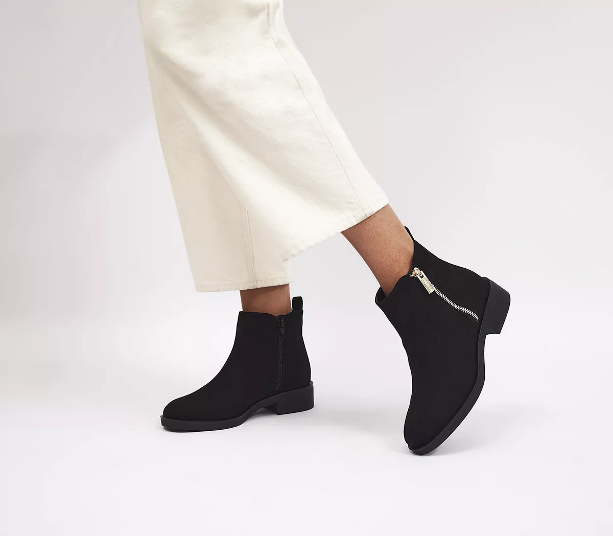 OFFICE Aila - Zip Flat Ankle Boots Black