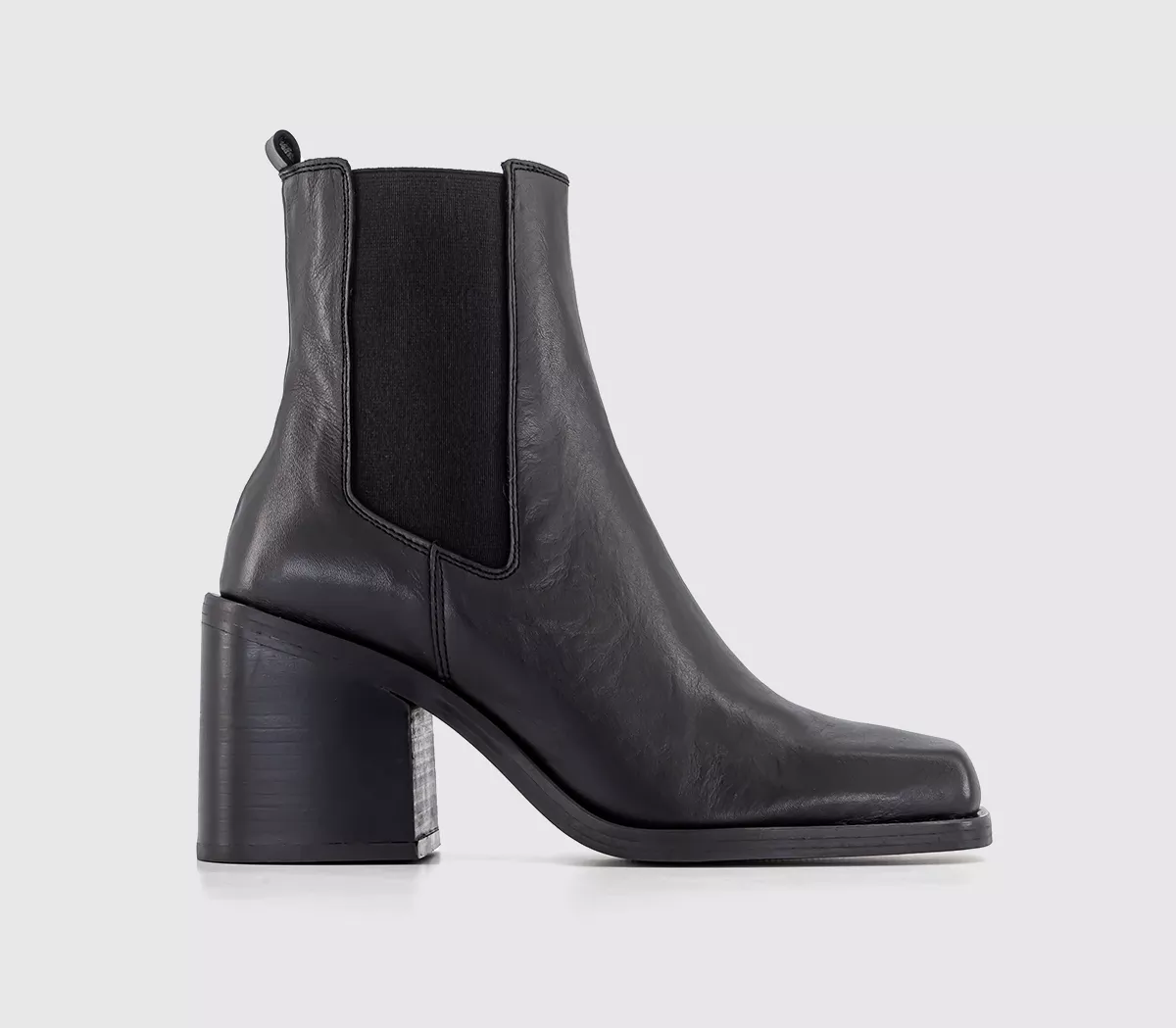 OFFICE Alice Square Toe Heeled Chelsea Boots Black Leather
