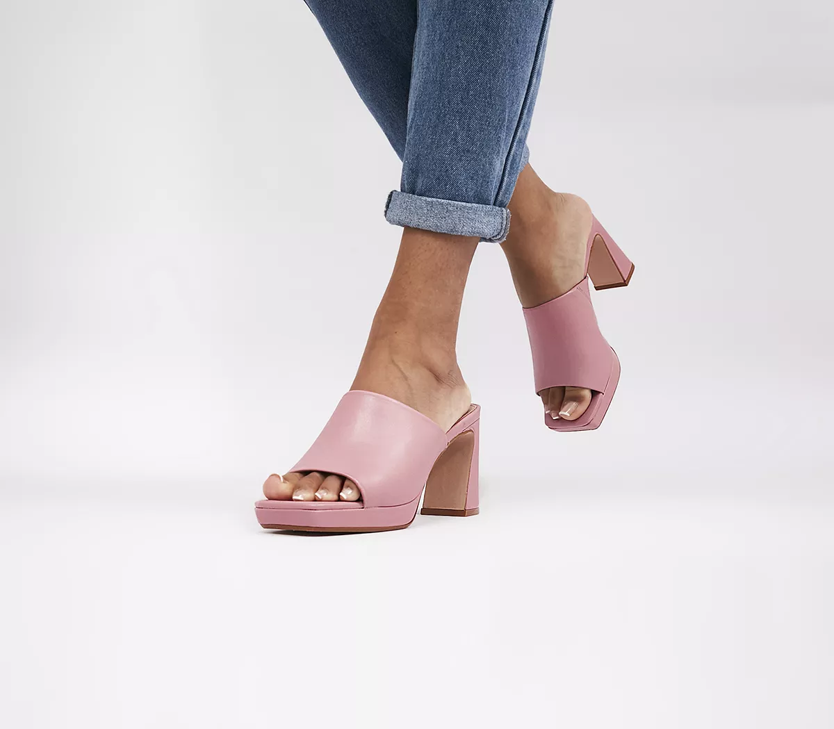 OFFICE Match Maker Platform Mules Pink Leather