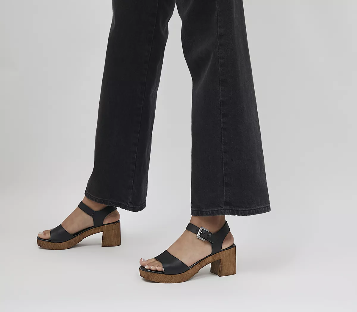 OFFICE Maeve Wood Effect Sandals Black Leather
