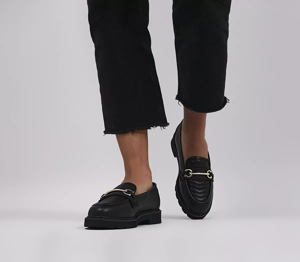 OFFICE Frill Leather Loafers Black Leather
