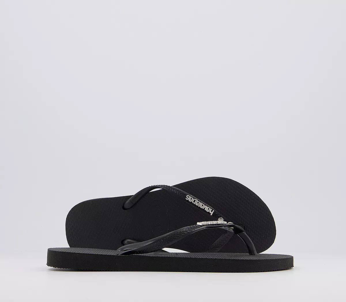 Havaianas Slim Metal Crystal Logo Flip Flops Black