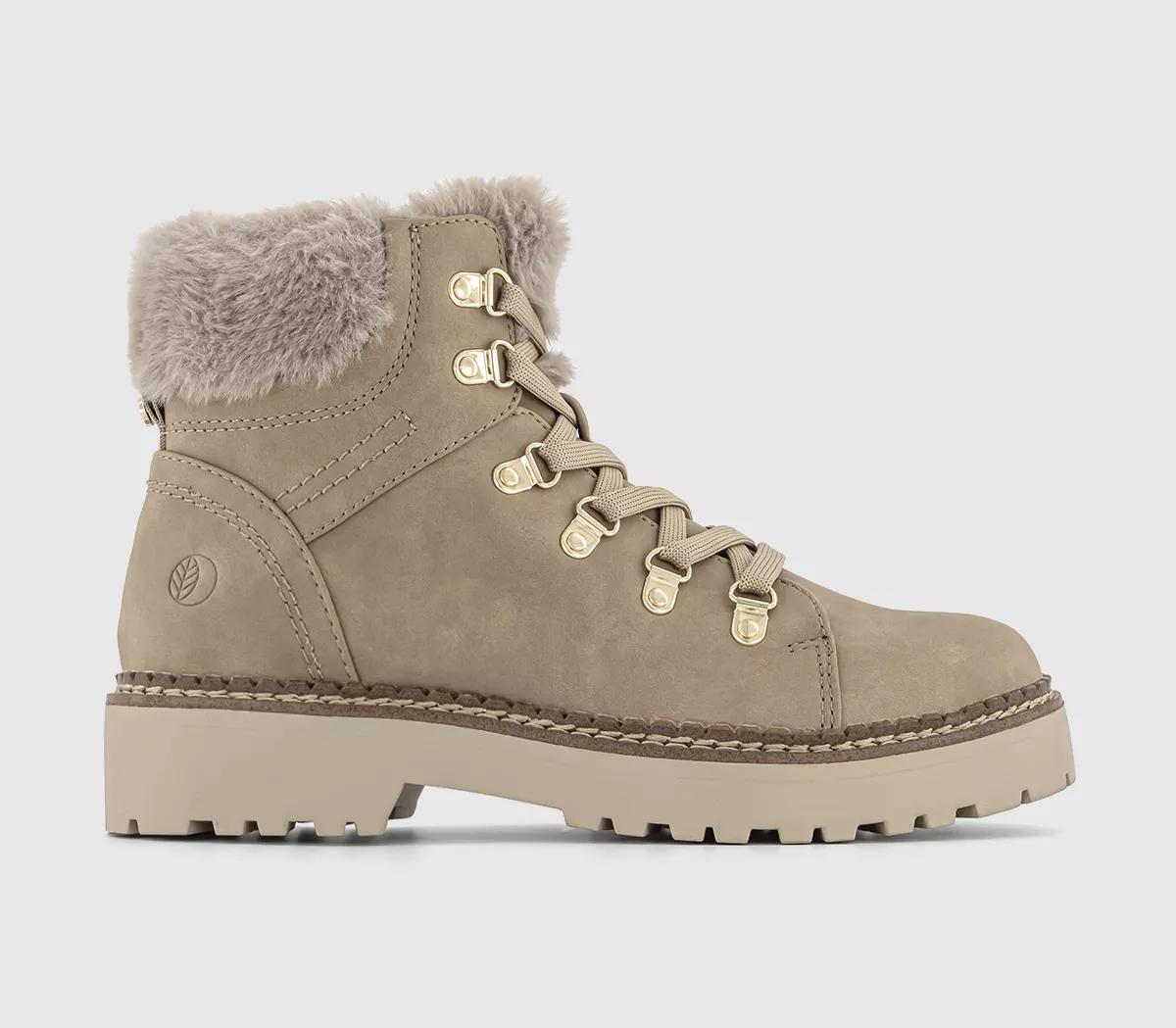 EARTHADDICT Earth Addict: Eden Faux Fur Cuff Hiker Boots Beige