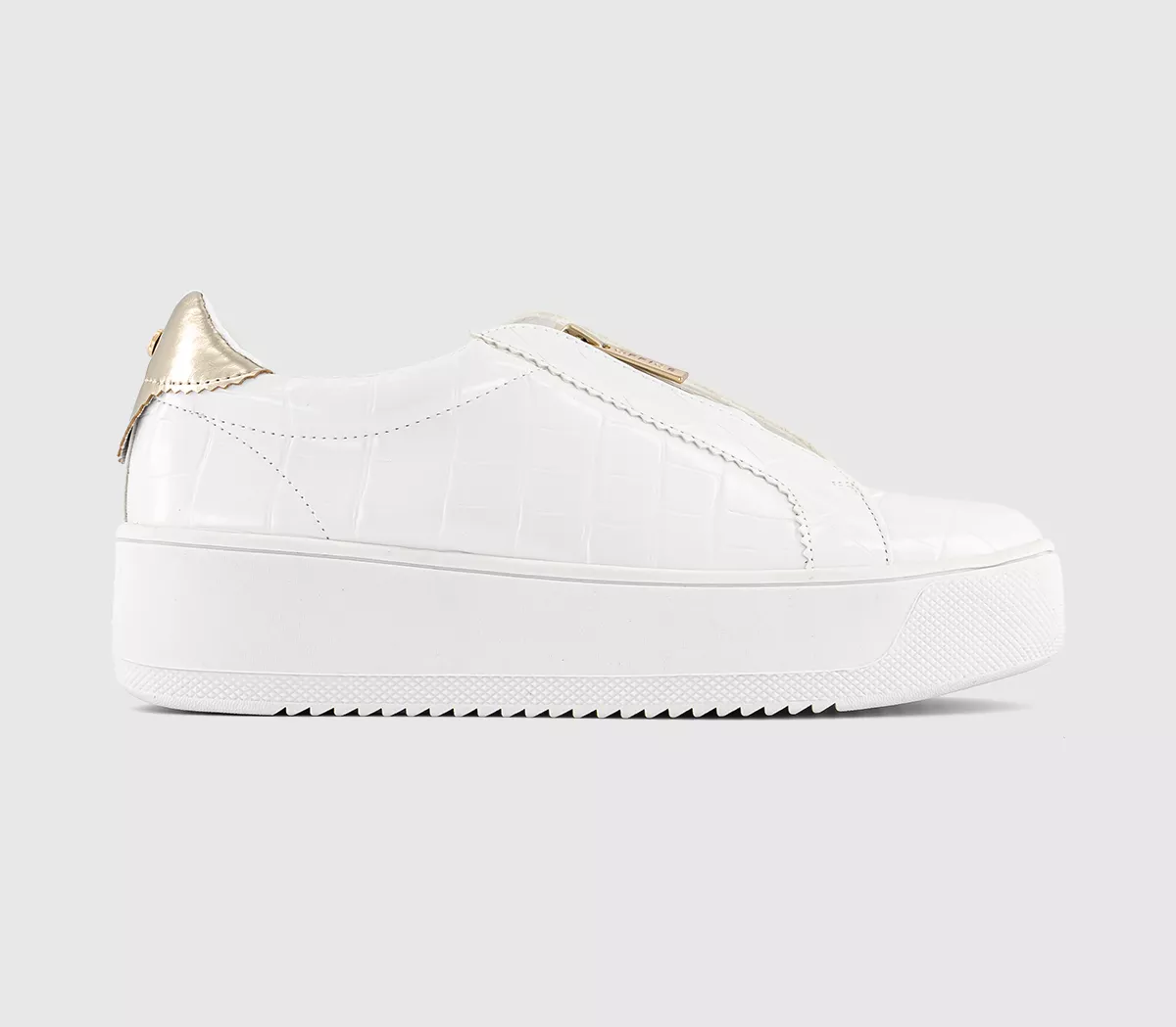 OFFICE Fast Forward Flatform Zip Front Trainers White Croc Embossed