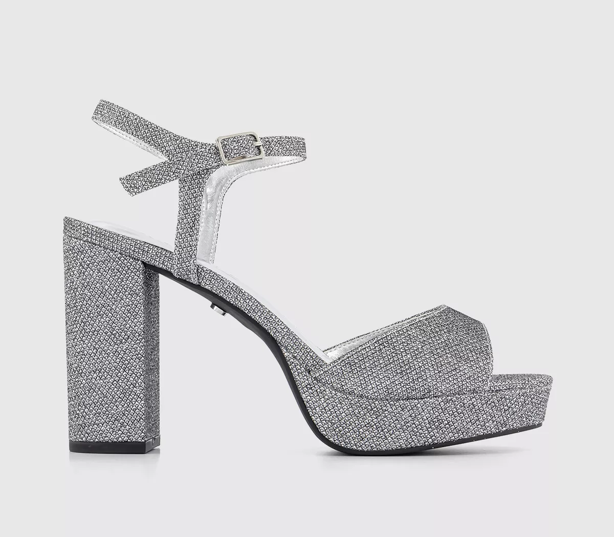 OFFICE Haven Round Toe Platform Sandals Pewter Glitter
