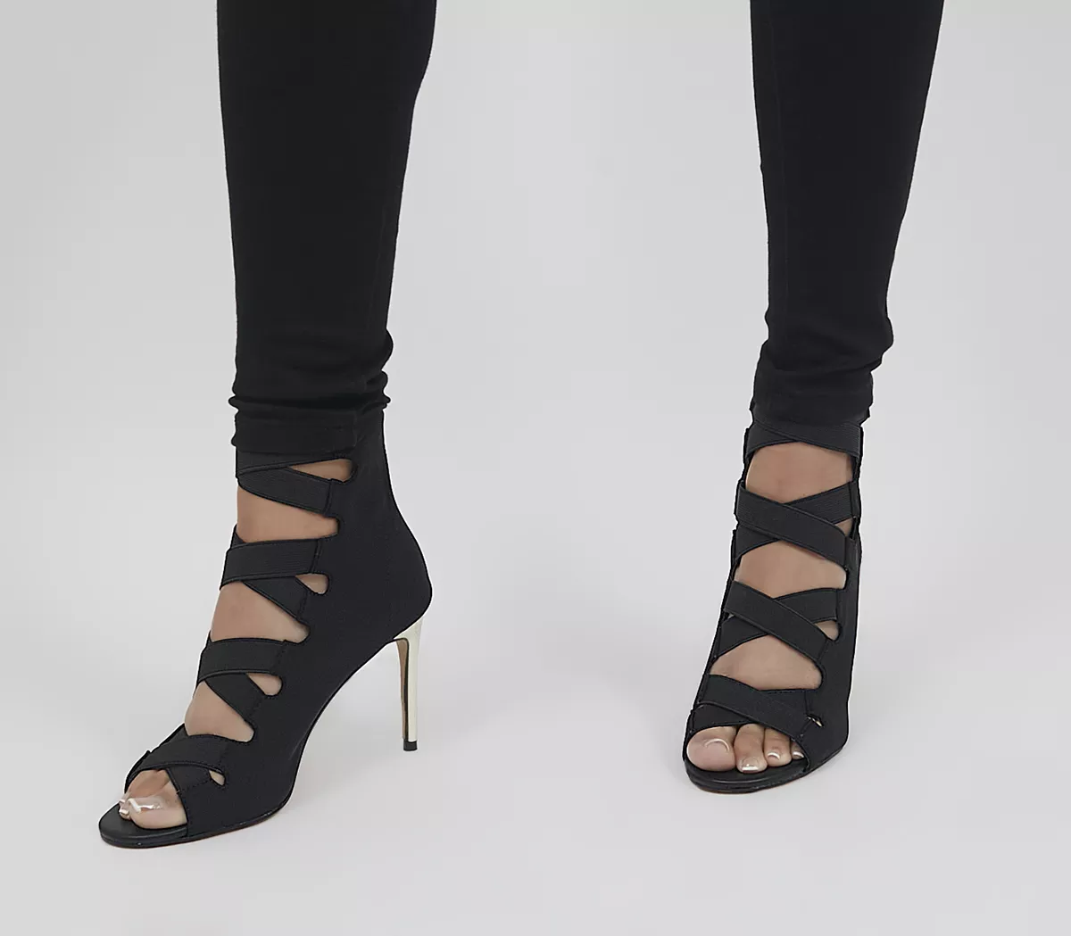 OFFICE Haizeley Strappy Stiletto High Heel Shoeboots Black