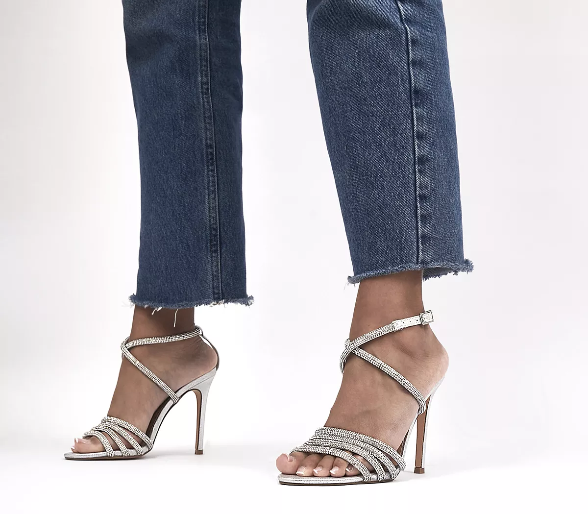 OFFICE Hero Embellished Strappy Two Part Sandals Silver Embellished