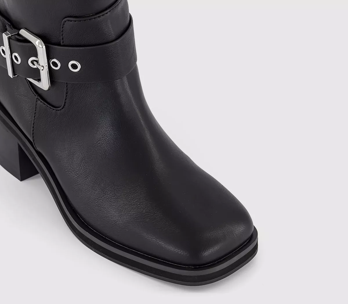 OFFICE Kyra Buckle Strap Biker Knee Boots Black