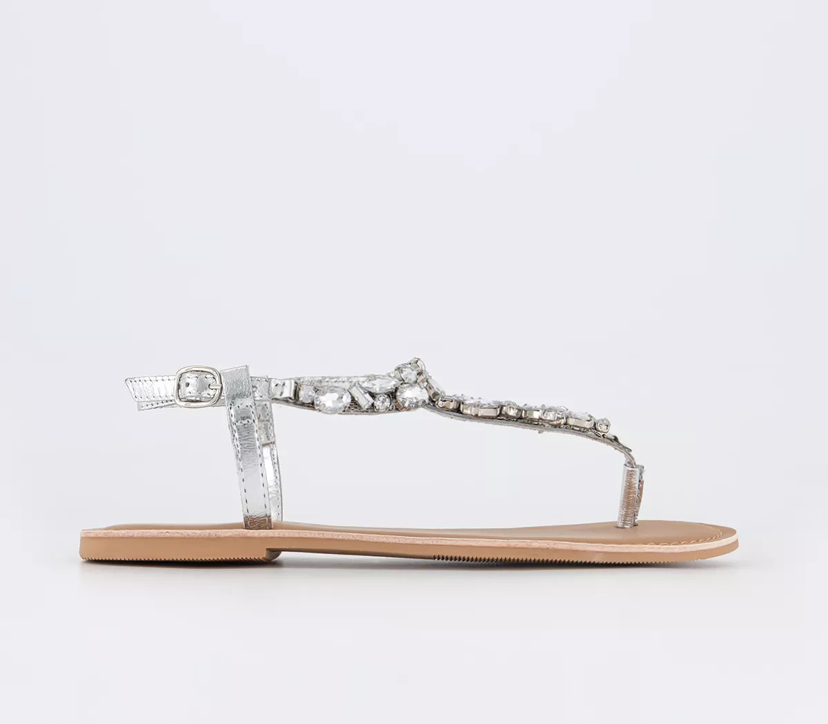 OFFICE Sparkle Jewelled T Bar Sandals Silver Embellished