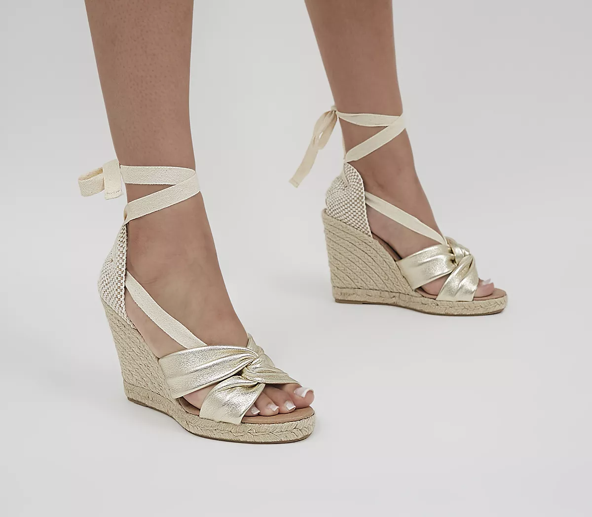 OFFICE Harning Ankle Tie Espadrilles Gold Leather