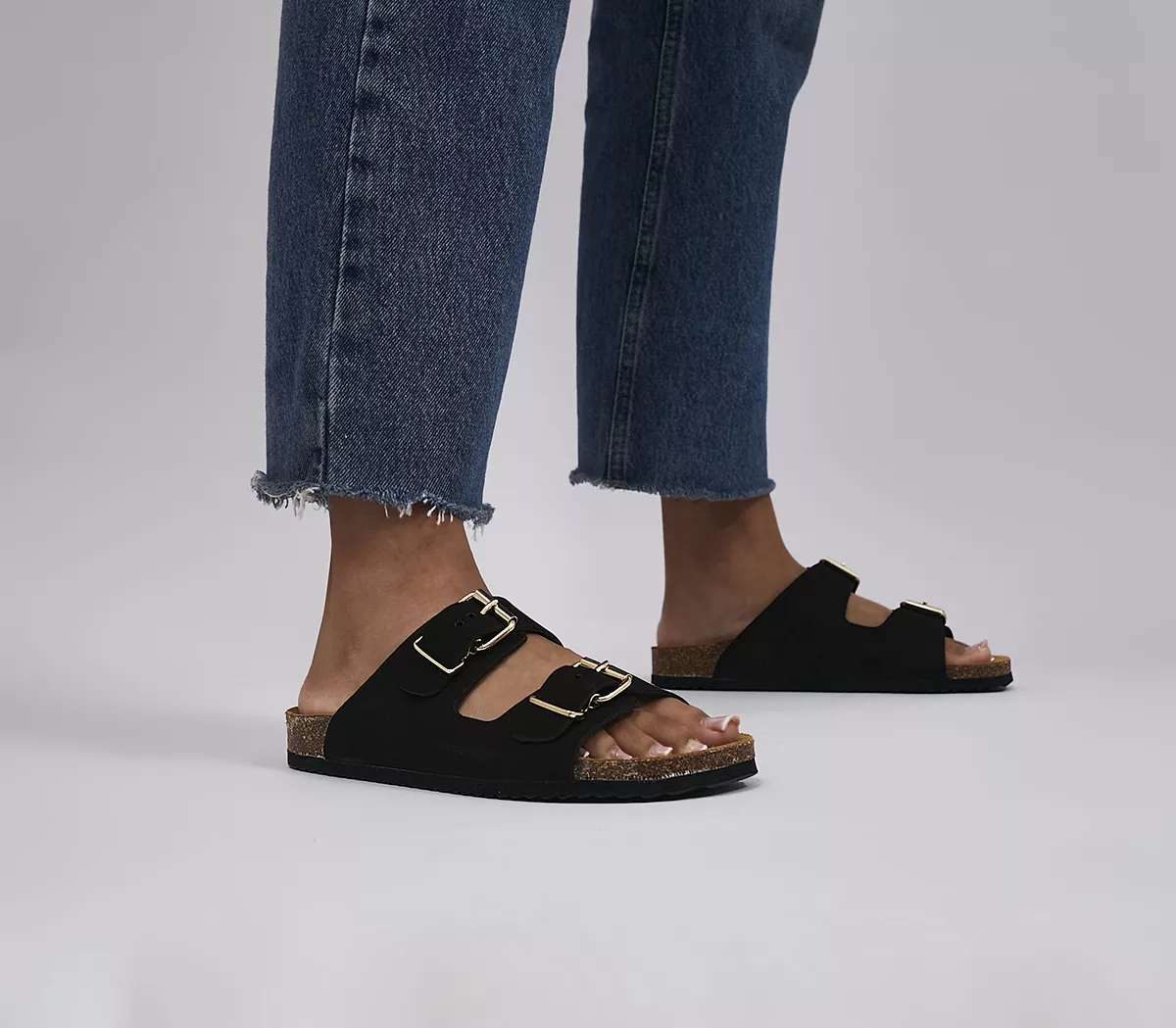 OFFICE Seville Double Buckle Sandals Black Nubuck