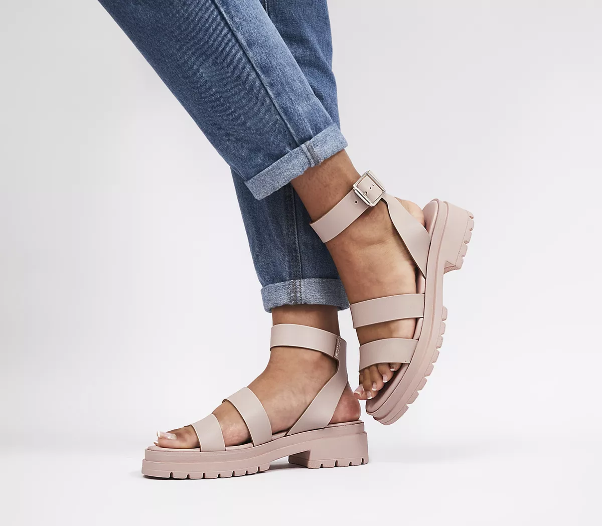 OFFICE Sweepstake Double Strap Chunky Sandals Beige Leather