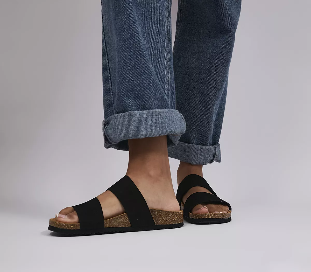OFFICE Salinas Cork Footbed Sandals Black Nubuck