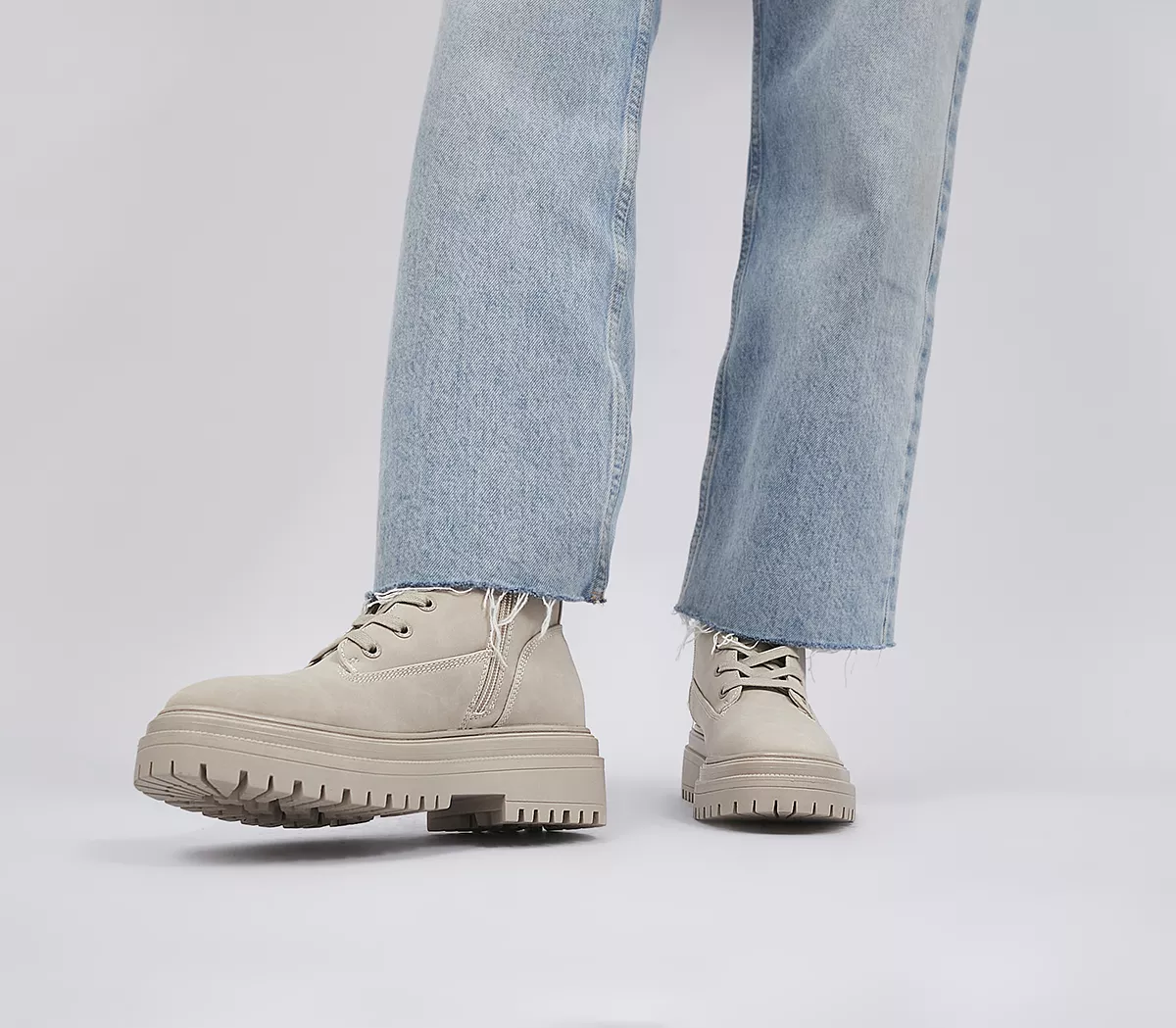 OFFICE Amuse Padded Collar Lace Up Ankle Boots Taupe