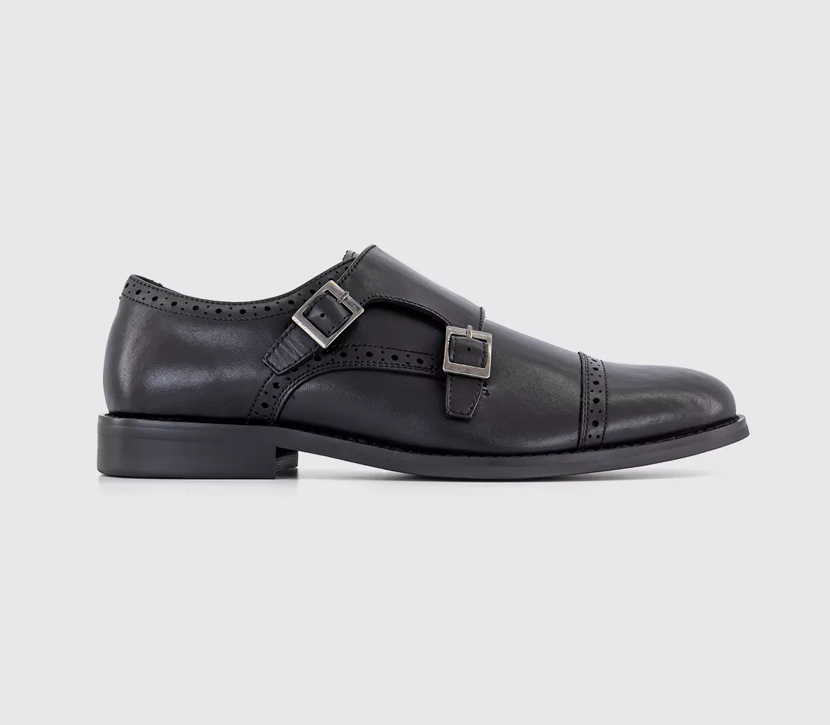 OFFICE Myles Double Strap Monk Shoes Black Leather