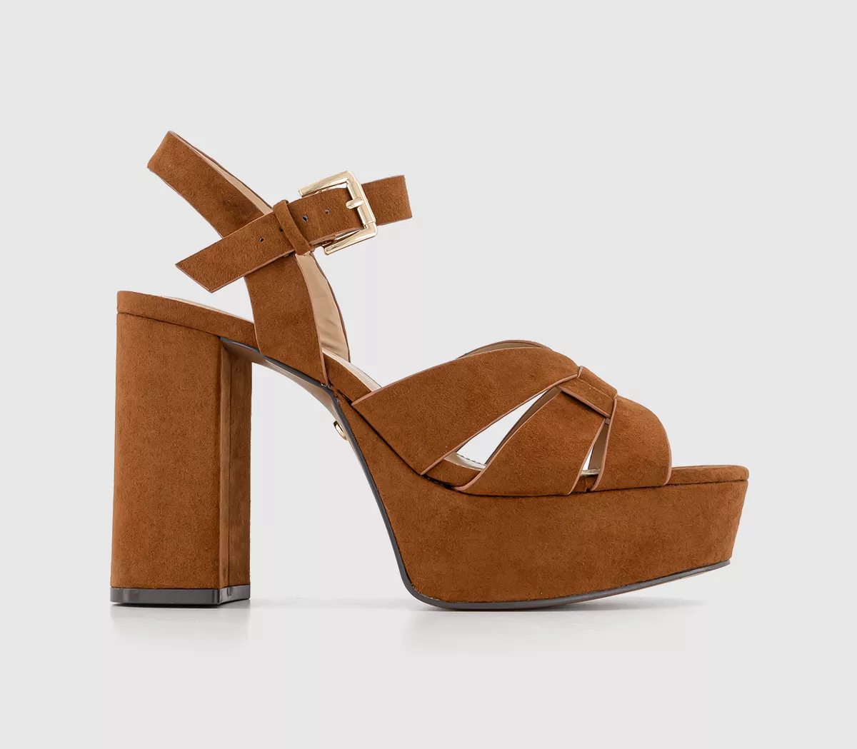 OFFICE Hampstead Cross Strap Platform Heels Tan Faux Suede