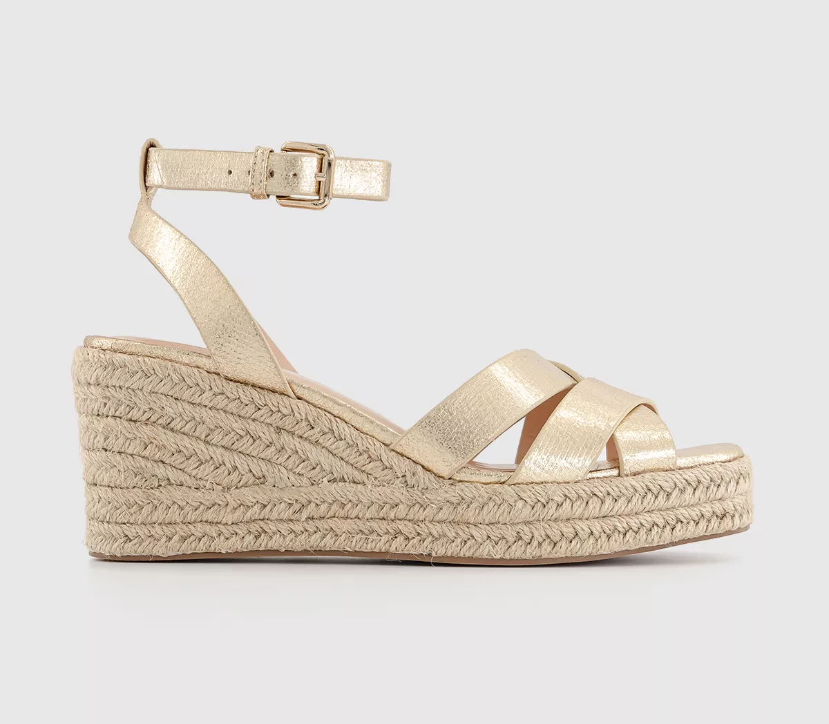 OFFICE Martina Multi Strap Mid Espadrille Wedges Gold